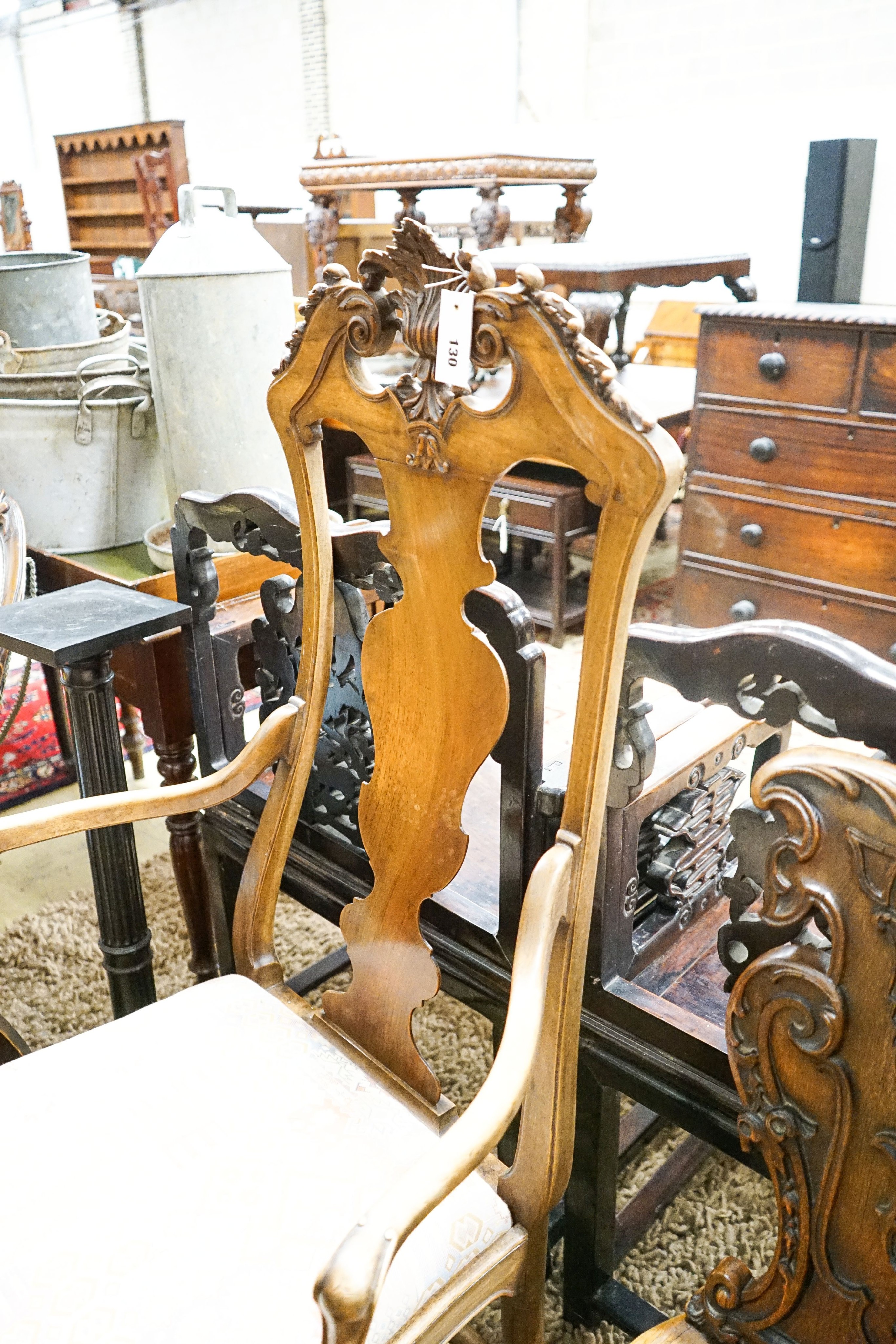 A Dutch high back chair and a hall chair